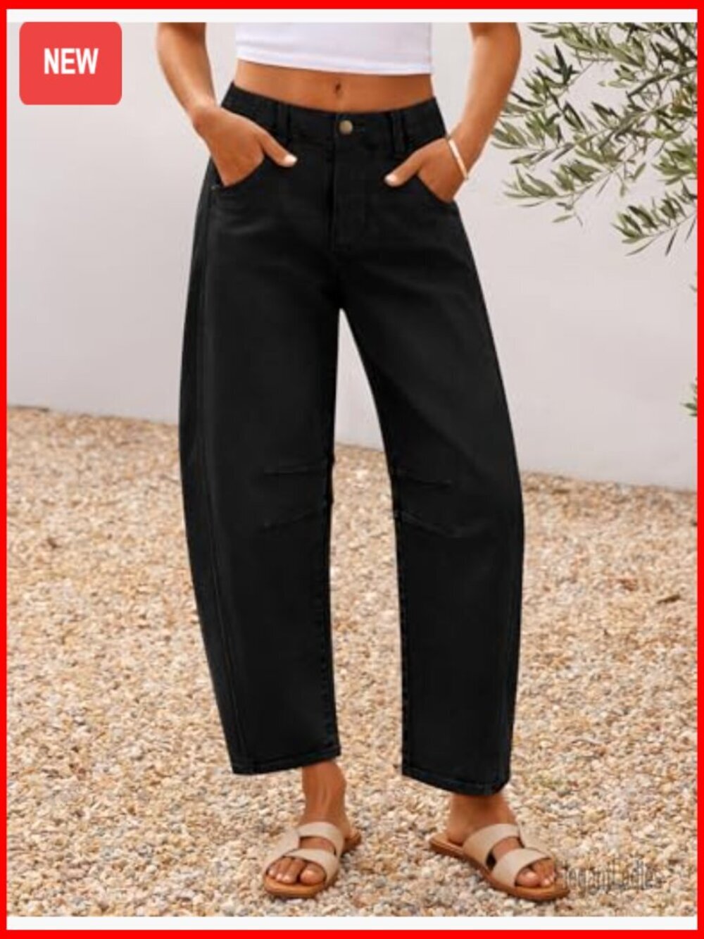 High Waisted Wide Leg Barrel Jeans Stretchy Ankle Pants with Pockets - Picture 2 of 7